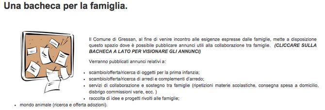 Gressan, sul sito del Comune attivata una bacheca per lo scambio solidale