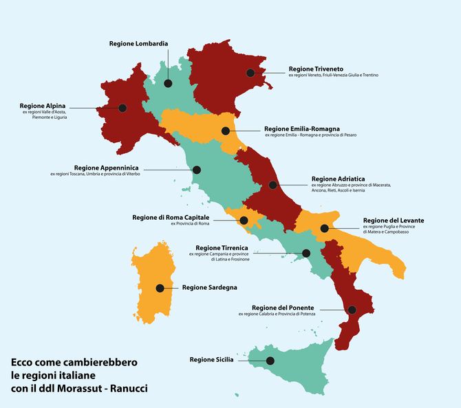 L’Italia a 12 regioni: nella proposta del Pd la Valle d’Aosta accorpata al Piemonte e alla Liguria