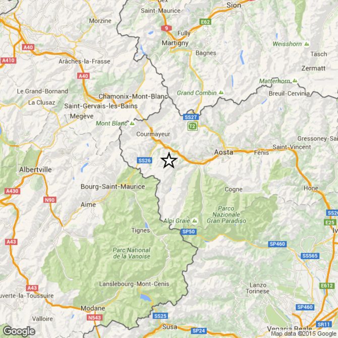 Terremoto, scossa di magnitudo 2,5 in Valdigne