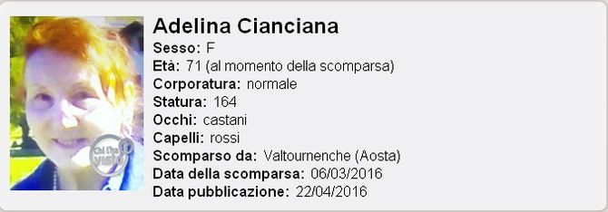 Da un mese e mezzo non si hanno notizie di una 71enne di Valtournenche