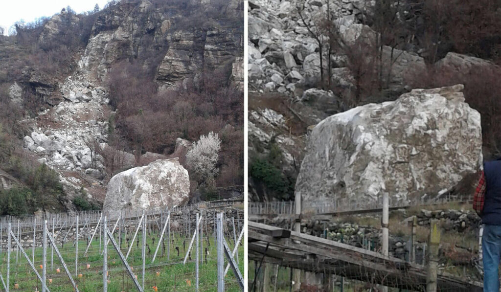 Enorme masso piomba su strada comunale a Donnas, nessuna persona coinvolta