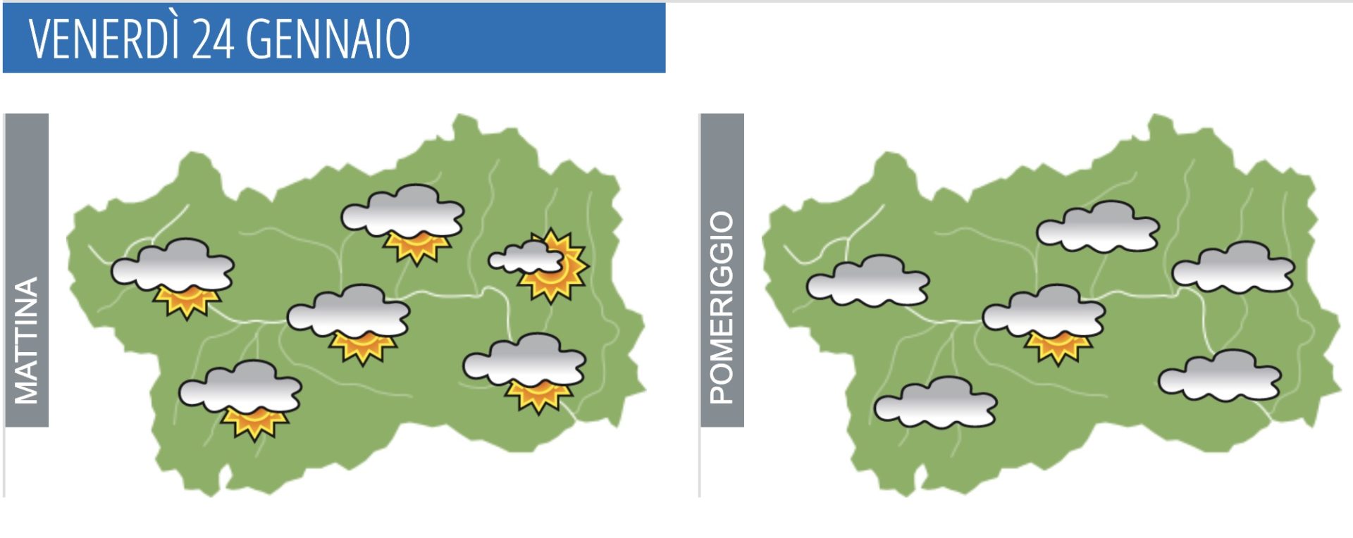 meteo venerdì 24 gennaio 2020