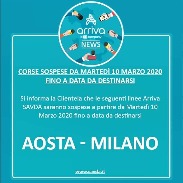 Trasporti, Arriva Savda sospende le corse per Milano