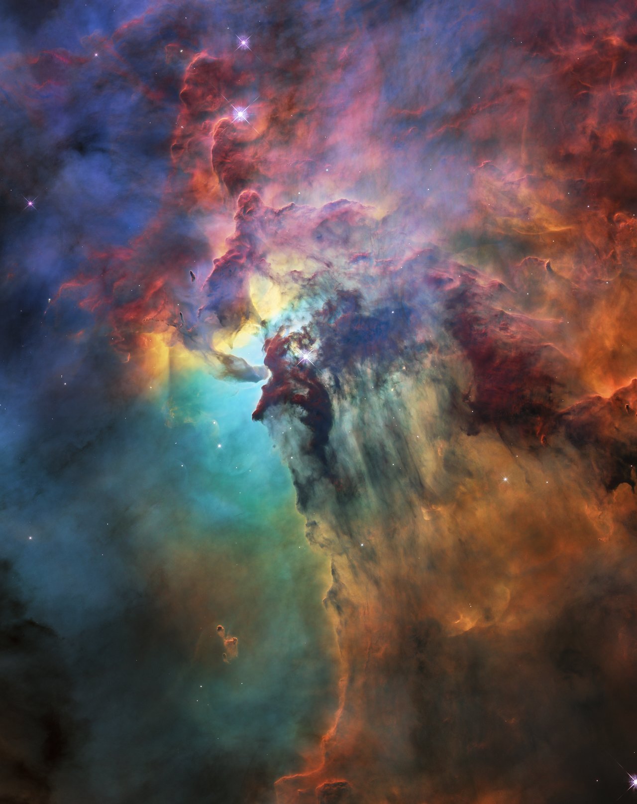 La nebulosa Laguna nella costellazione del Sagittario, distante 4.000 anni luce circa, ripresa da Hubble Space Telescope nel 2018 Credit: NASA, ESA, STScI https://spacetelescope.org/images/heic1808a/
