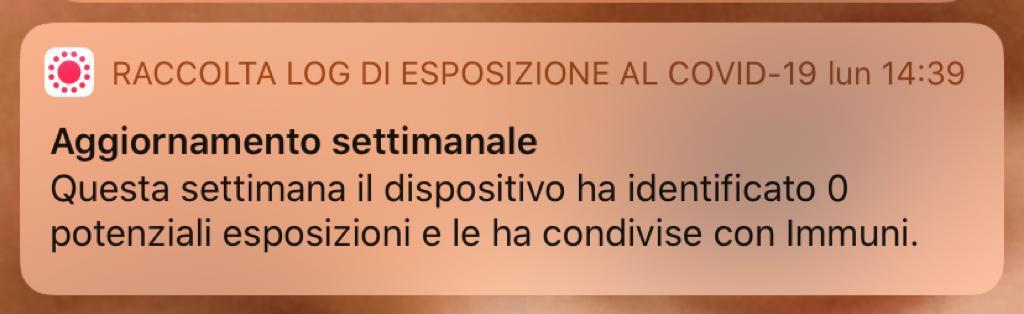 Una notifica dell'App Immuni