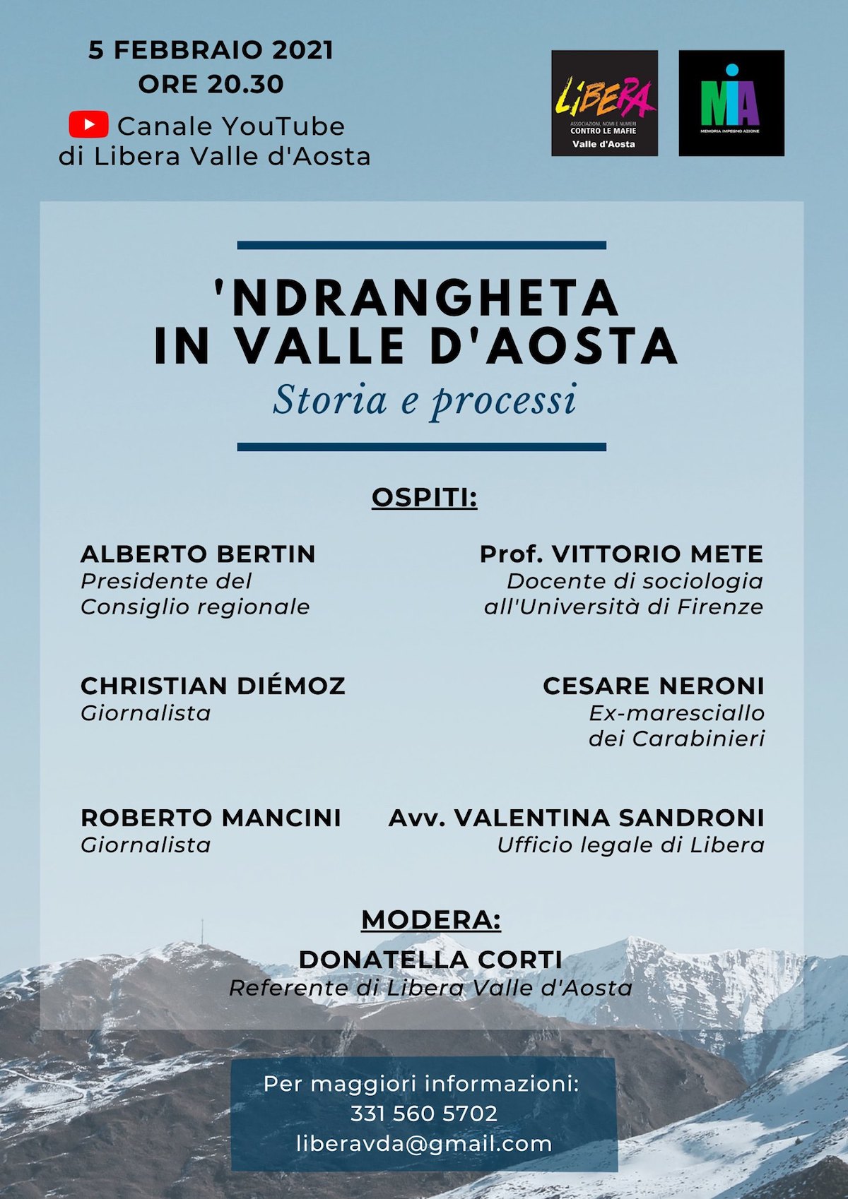 'Ndrangheta in Valle d'Aosta - Storia e processi - evento Libera