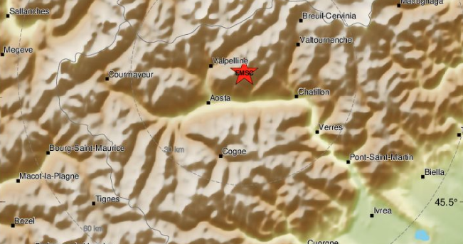 Terremoto, registrata una scossa con epicentro in Valle d’Aosta