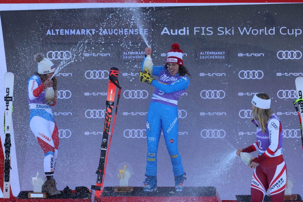 FIS Ski World Cup 2021-2022. Corinne Sutter (SUI) Federica Brignone (ITA) Ariane Raedler (AUT) Zauchensee (Aut) 16/01/2022 Photo: Marco Trovati/ Pentaphoto
