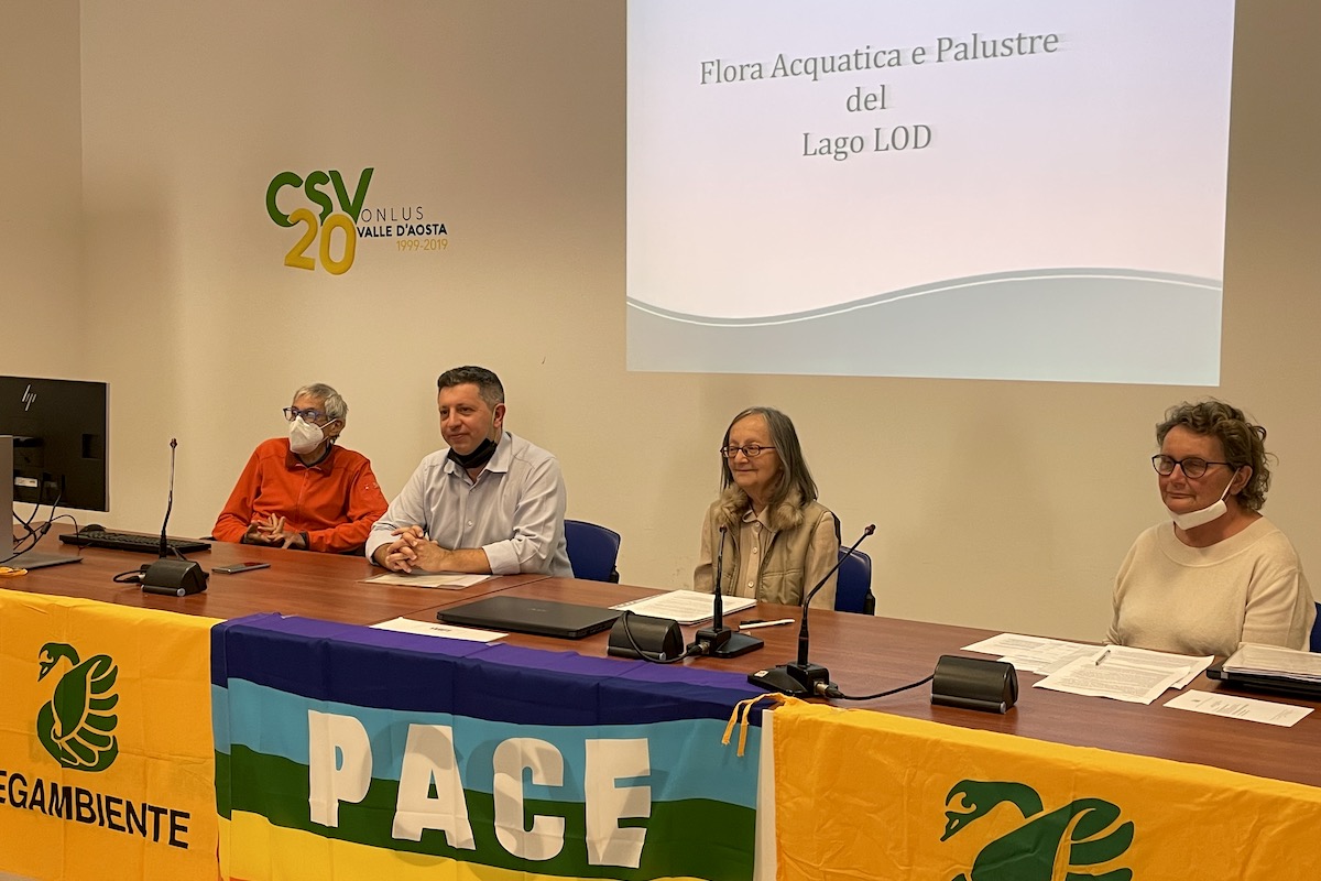 Da sx: Marco Forni (Comitato lago di Lod), Denis Buttol e Rosetta Bertolin (Legambiente) e Claudia Valabrega (Comitato)