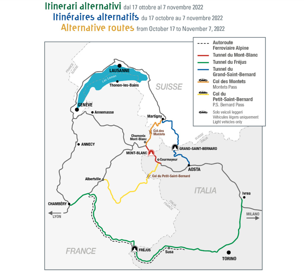 Itinerari alternativi chiusura Tunnel Monte Bianco