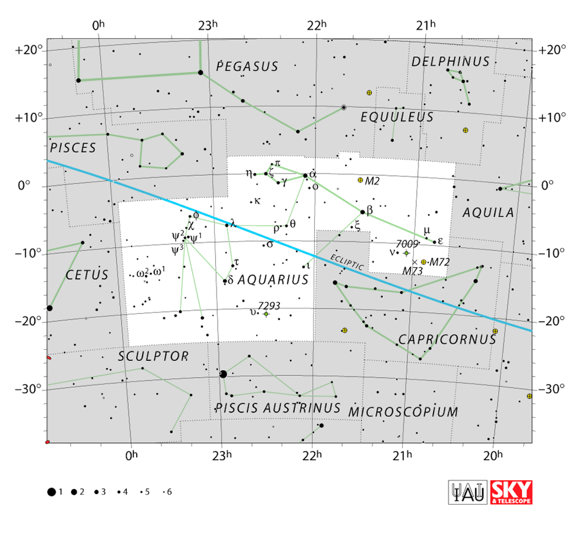 La costellazione dell’Acquario. Credit: IAU and Sky & Telescope https://www.iau.org/static/public/constellations/gif/AQR.gif)