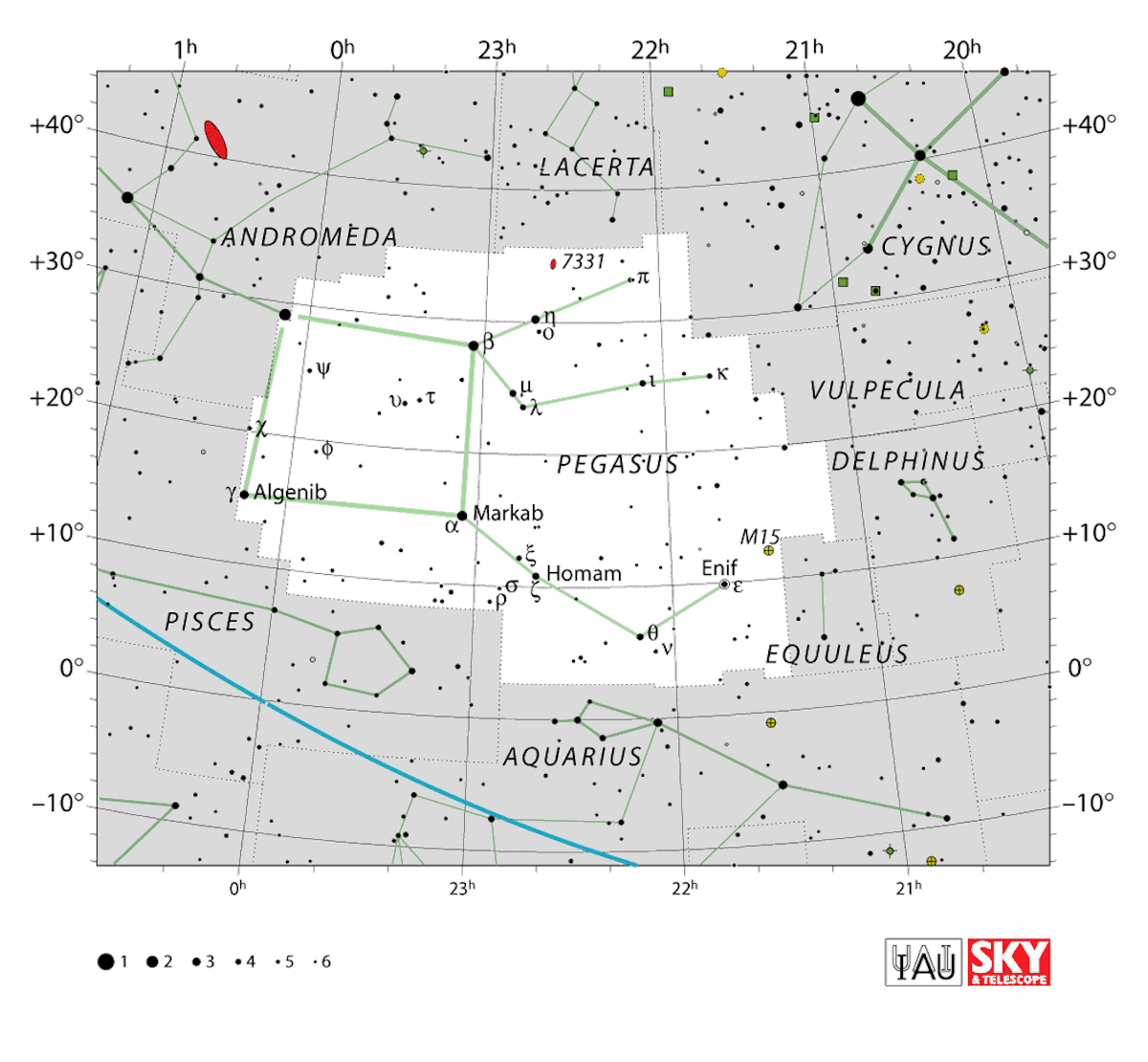La costellazione di Pegaso. Credit: IAU and Sky & Telescope https://www.iau.org/static/public/constellations/gif/PEG.gif)