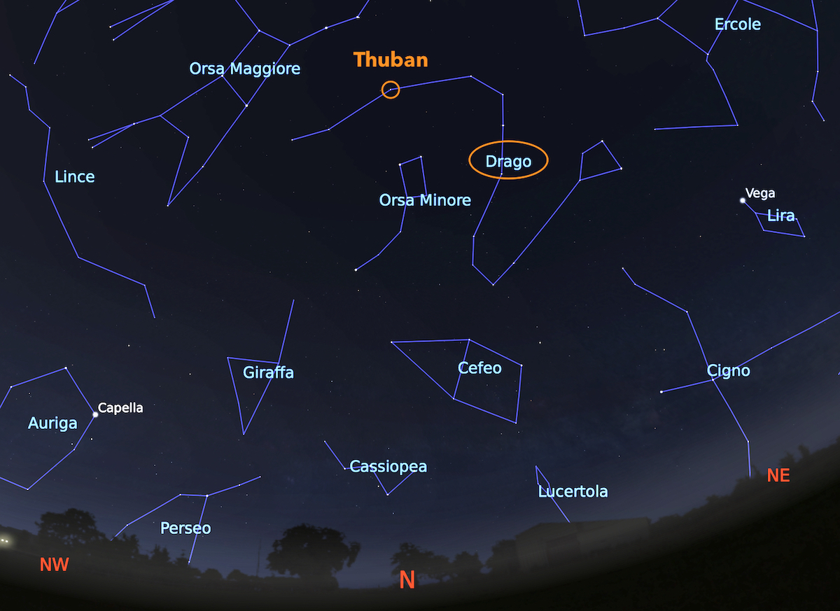 La costellazione del Drago come si può osservare a metà maggio attorno alle 22.30. Immagine generata con il Software Stellarium (http://stellarium.org)