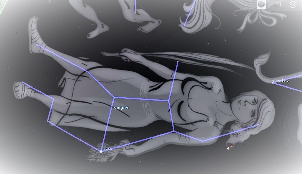 La Vergine nella classica rappresentazione di Cerere. Immagine generata con il software Stellarium (https://stellarium.org) 