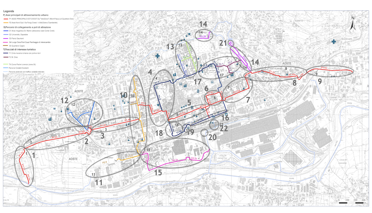 Pista ciclabile Aosta - La mappa degli interventi di Aosta in bicicletta