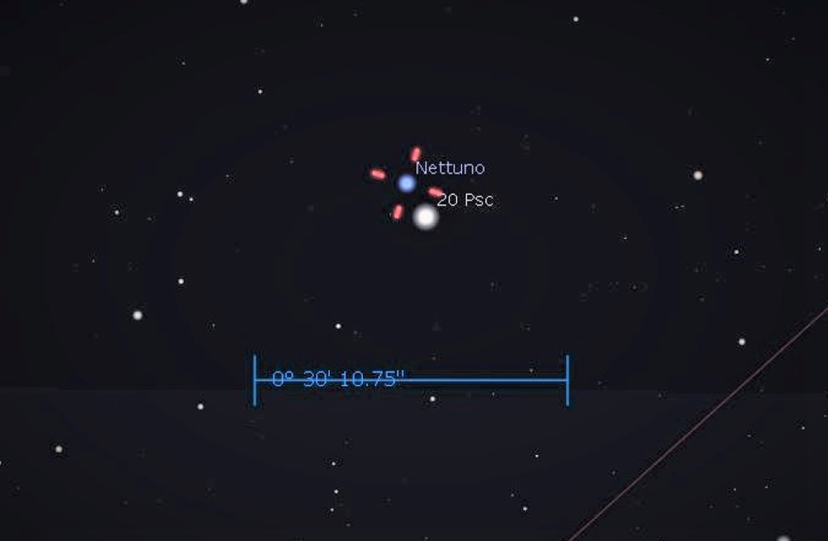 Posizione di Nettuno e della stella 20 Psc l’11 settembre alle ore 21.00. Immagine generata con il software Stellarium (http://stellarium.org) 