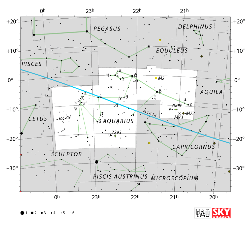 La costellazione dell’Acquario. Credit: IAU and Sky & Telescope (https://www.iau.org/static/public/constellations/gif/AQR.gif)