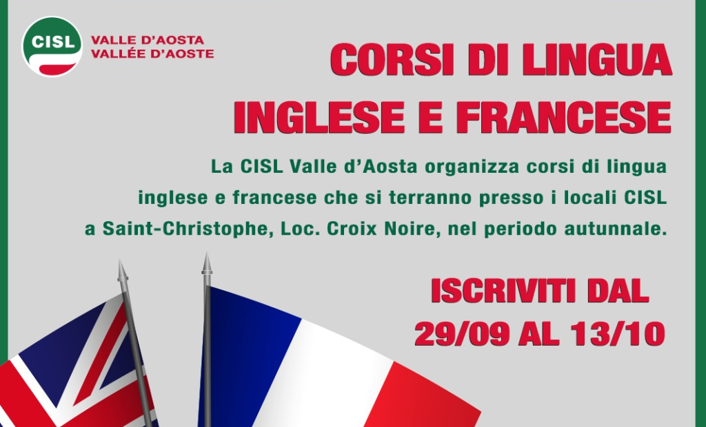 La Cisl Valle d’Aosta organizza dei corsi di lingua francese e inglese