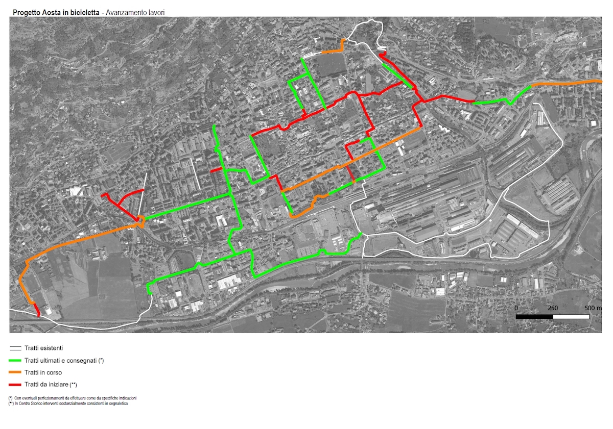 Lo schema di avanzamento lavori di Aosta in bicicletta