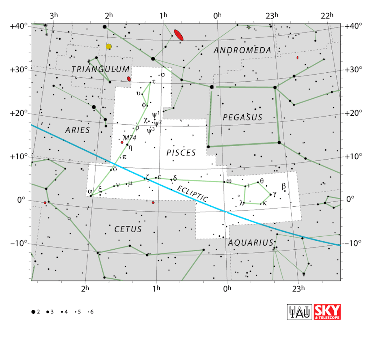 La costellazione dei Pesci. Credit: IAU and Sky & Telescope (https://www.iau.org/static/public/constellations/gif/PSC.gif)