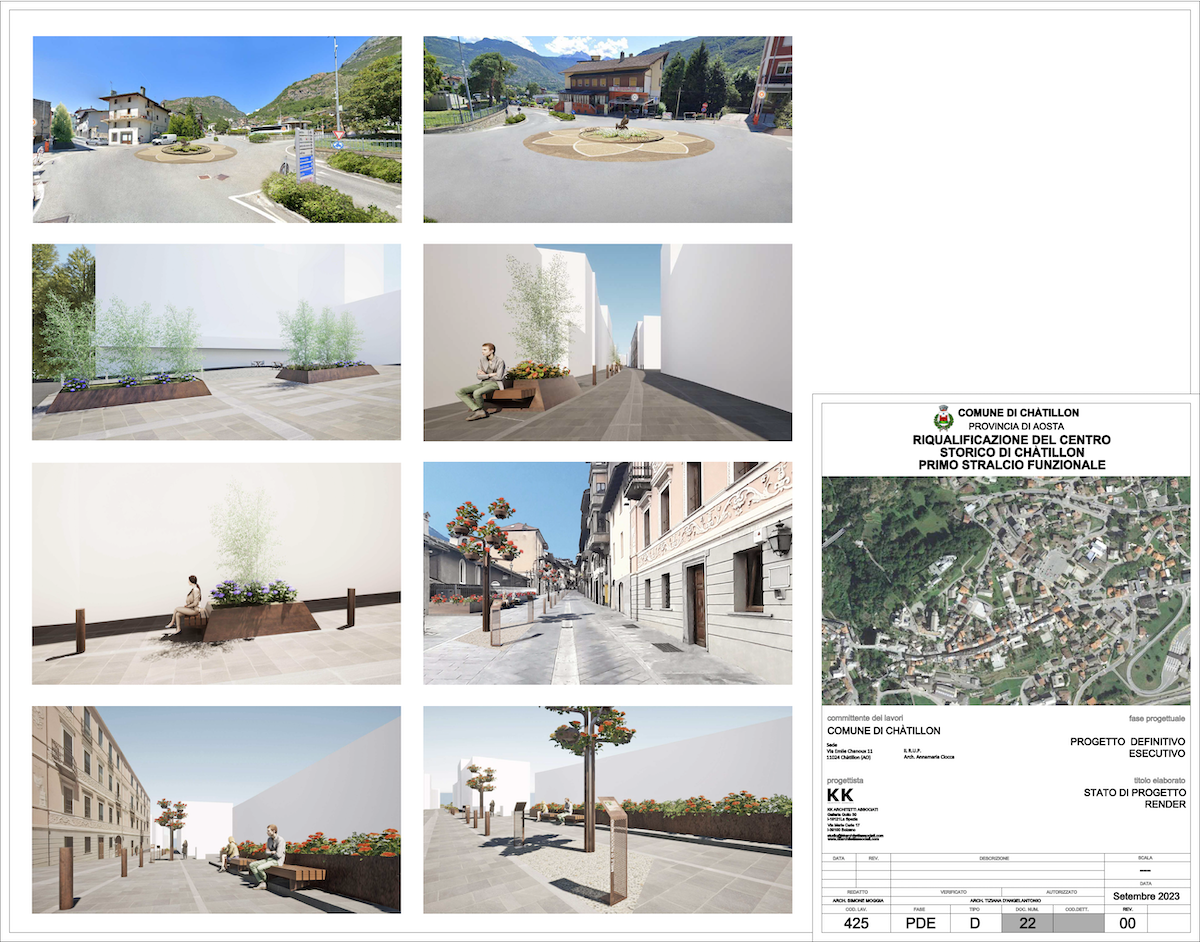 I rendering del primo stralcio del progetto di riqualificazione del centro di Châtillon