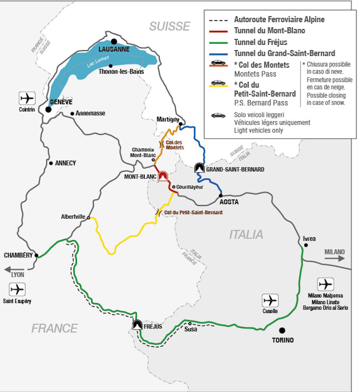 Gli itinerari alternativi per la chiusura del Traforo del Monte Bianco