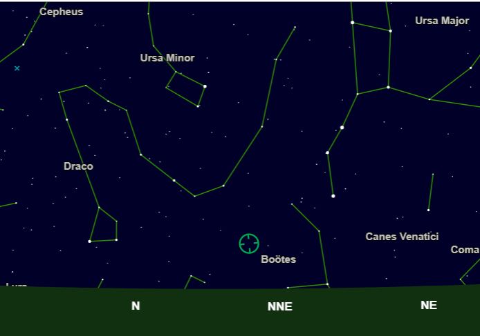  Posizione del radiante delle Quadrantidi il 3 gennaio. Credit: dal sito https://in-the-sky.org 