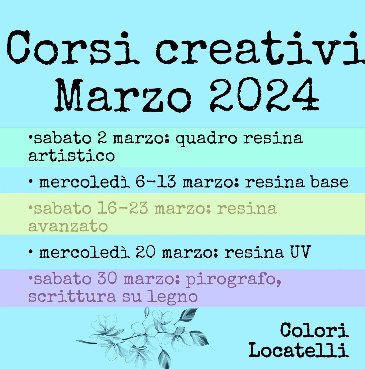 Corsi creativi Colori Locatelli - marzo 2024