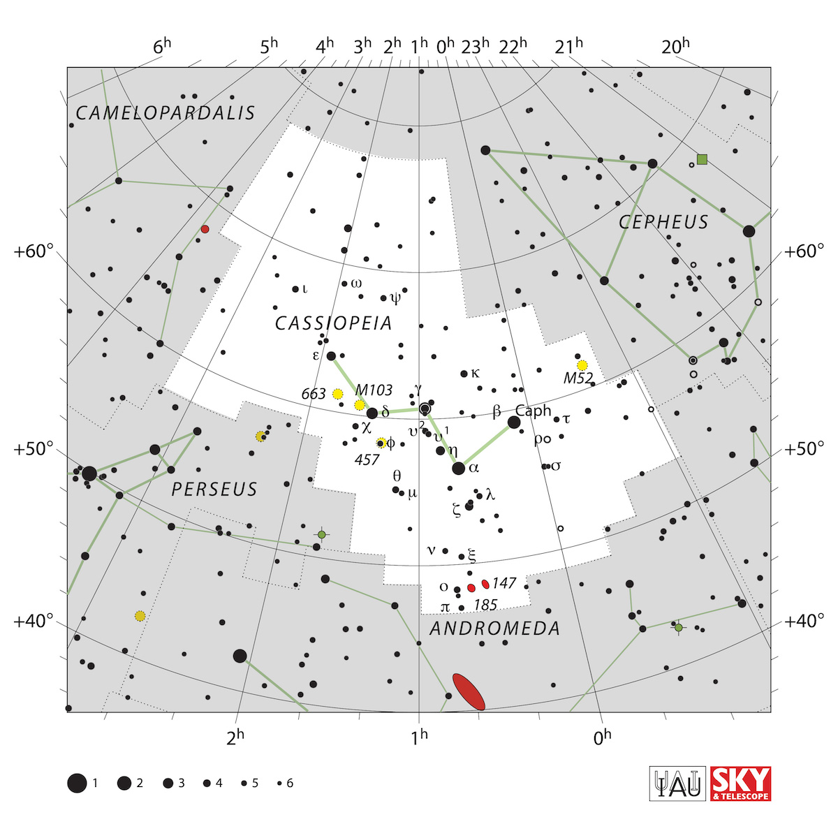 La costellazione di Cassiopea. Credit: IAU and Sky & Telescope https://www.iau.org/public/images/detail/cas/