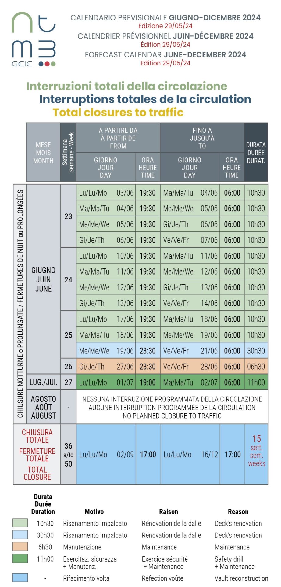 Calendario chiusure 2024