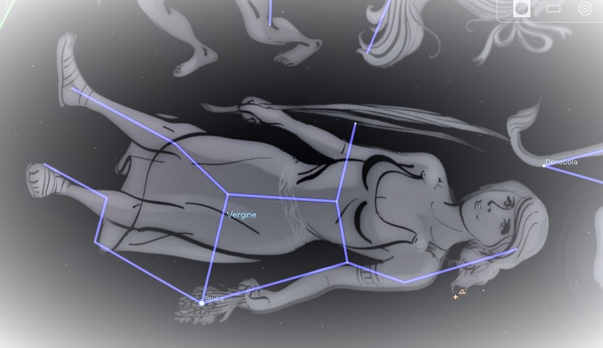 La Vergine nella classica rappresentazione di Cerere . Immagine generata con il software Stellarium (https://stellarium.org)