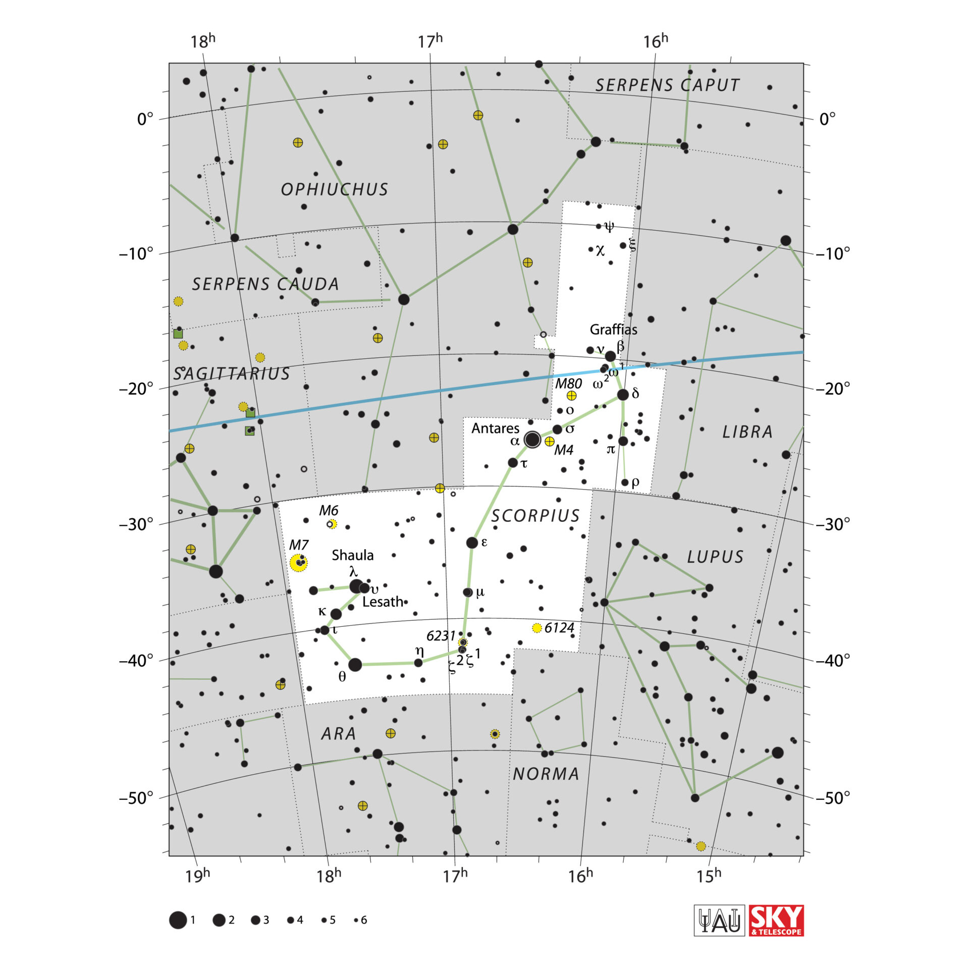 La costellazione dello Scorpione per l’astronomia contemporanea.Credit: IAU and Sky & Telescope (https://www.iau.org/public/images/detail/sco/)