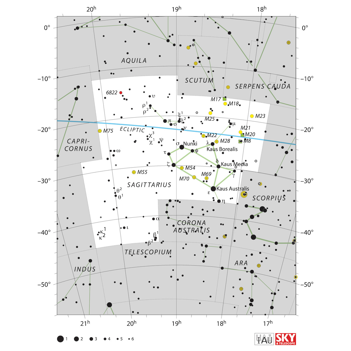 La costellazione del Sagittario. Credit: IAU and Sky & Telescope (https://www.iau.org/public/images/detail/sgr/)