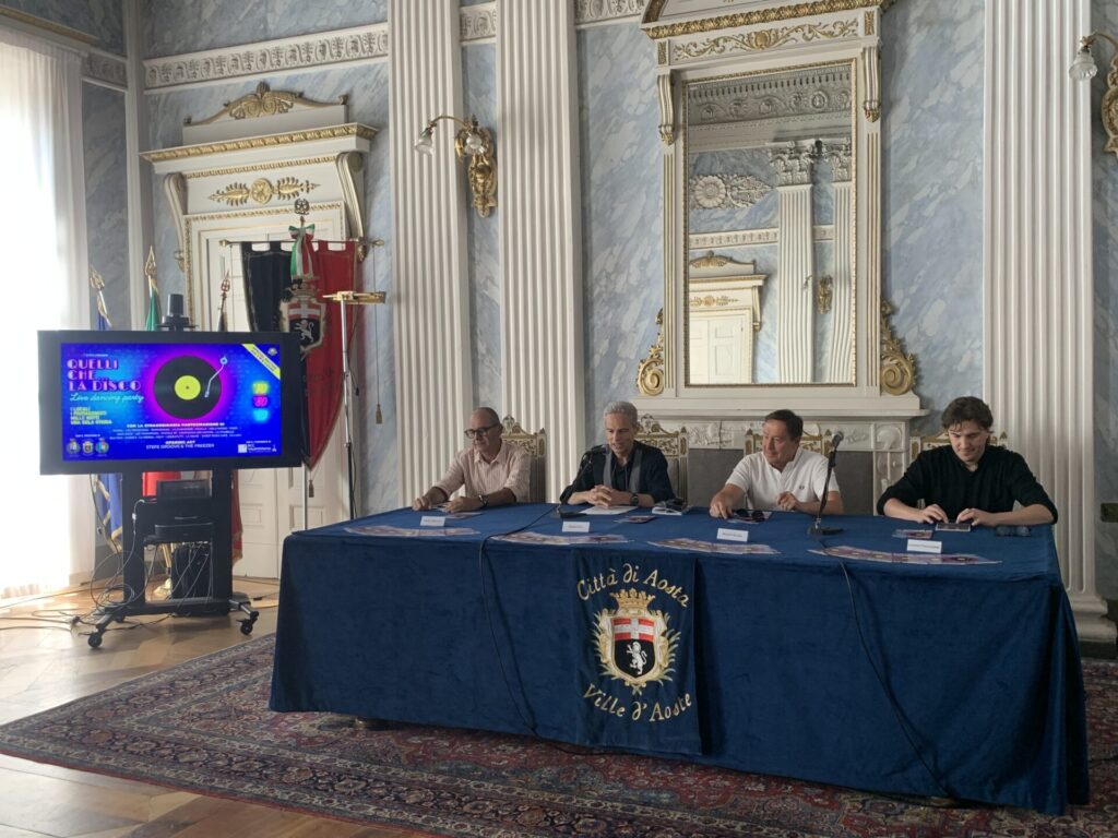 Conferenza stampa "Quelli che... la disco". In foto, Michel Martinaet, Gianni Nuti, Franco Allera e Lorenzo Tagliaferro