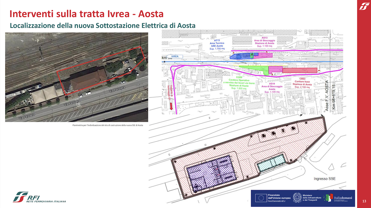 La mappa della prossima sottostazione per l'elettrificazione della tratta Aosta-Ivrea dal progetto Rfi