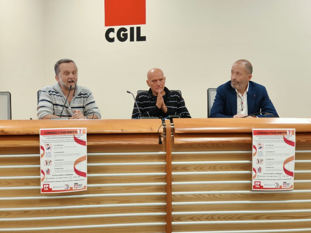 Rassegna Conosci i tuoi diritti? da sx Igor De belli della Fp Cgil Bruno Albertinelli della Federconsumatori e Domenico Falcomatà dello Spi Cgil