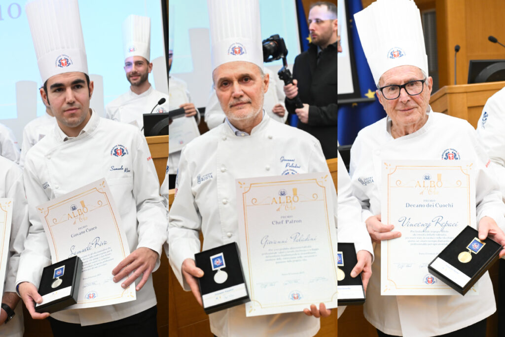 I tre cuochi valdostani premiati a Roma. Da sx: Riva, Paladini e Repaci