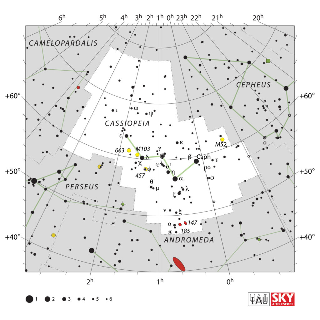 La costellazione di Cassiopea. Credit: IAU and Sky & Telescope