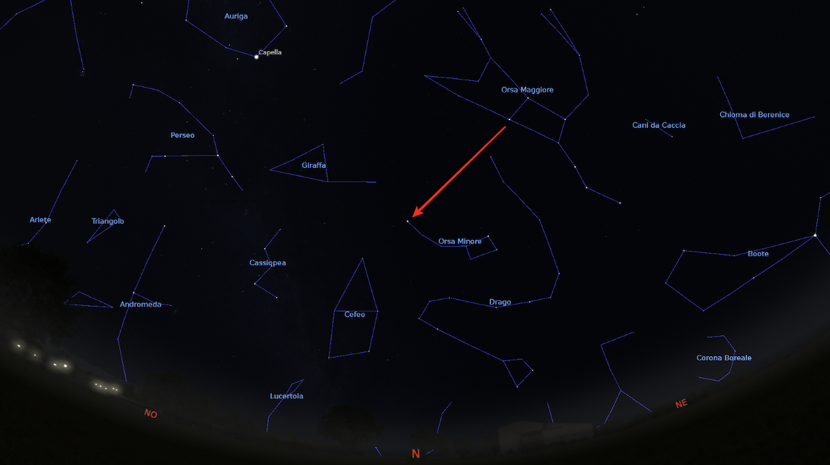 Ecco come trovare la Stella polare grazie al Grande carro. Immagine generata con il software Stellarium