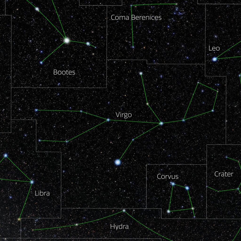 Foto della costellazione della Vergine tratta dal sito web 88 Constellations Project di NOIRLab. Credit: Slawik / NOIRLab / NSF / AURA / M. Zamani