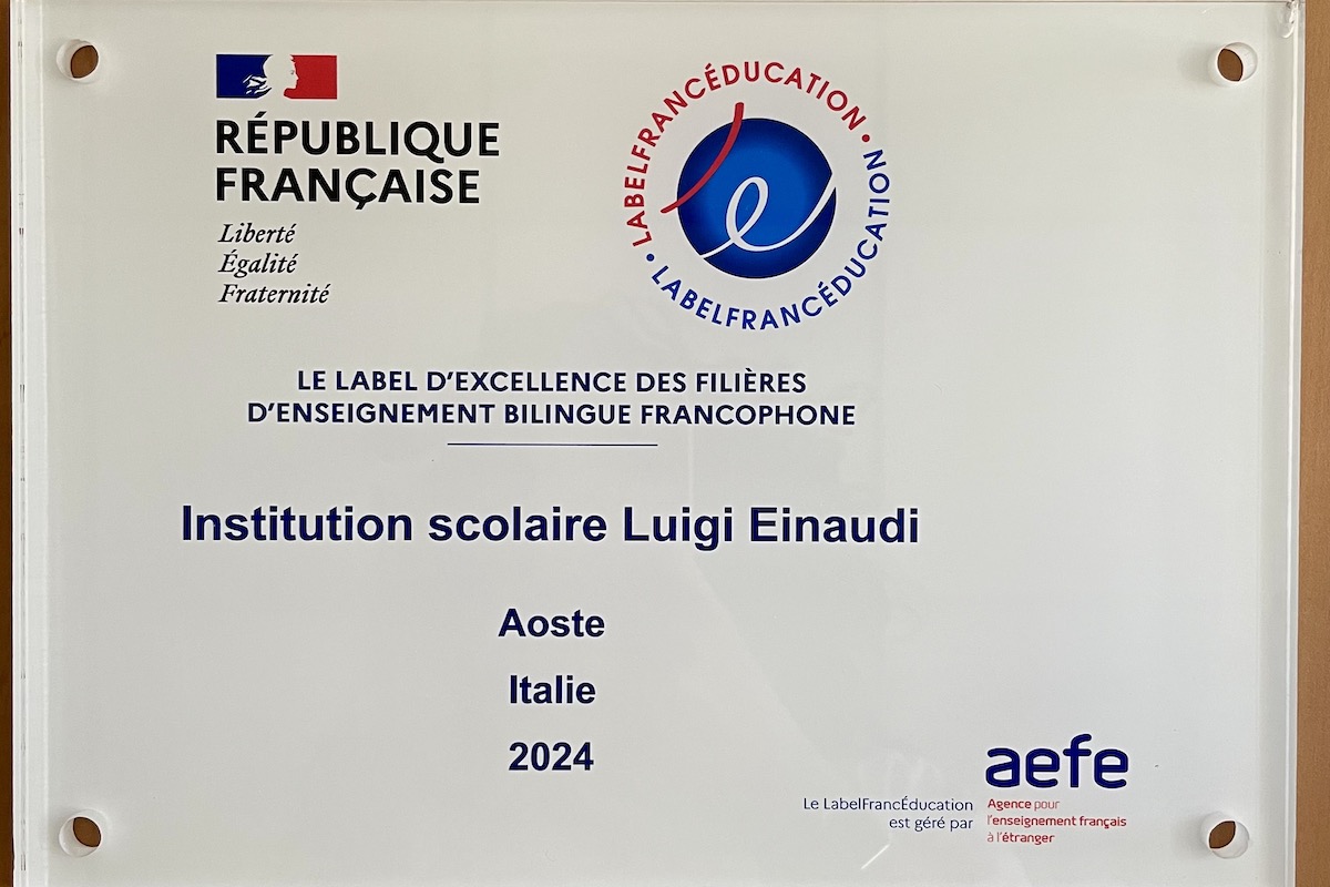 Il riconoscimento LabelFrancEducation conferito all'Istituzione "Einaudi" di Aosta