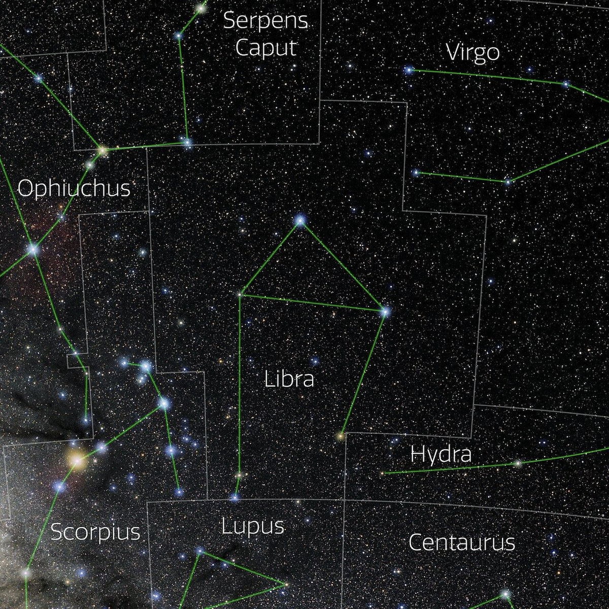 Foto della costellazione della Bilancia tratta dal sito web 88 Constellations Project di NOIRLab. Credit: Slawik / NOIRLab / NSF / AURA / M. Zamani