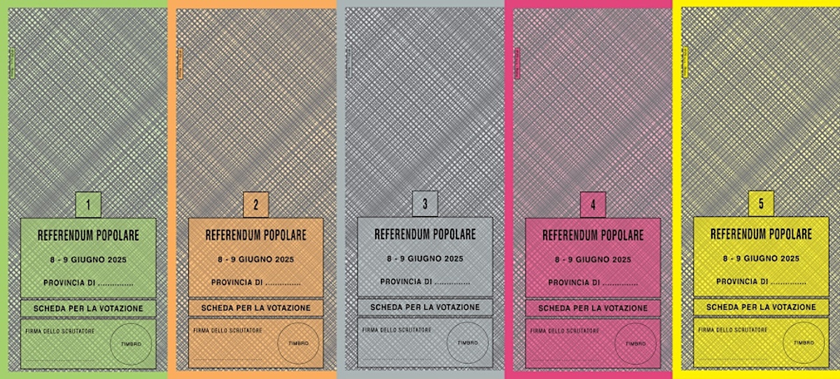 I facsimile delle schede per il referendum dell'8 e 9 giugno 2025