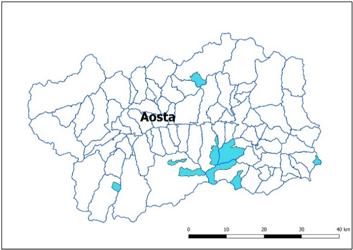 L'aree candidabili a "zone silenziose in aperta campagna" della Valle d'Aosta