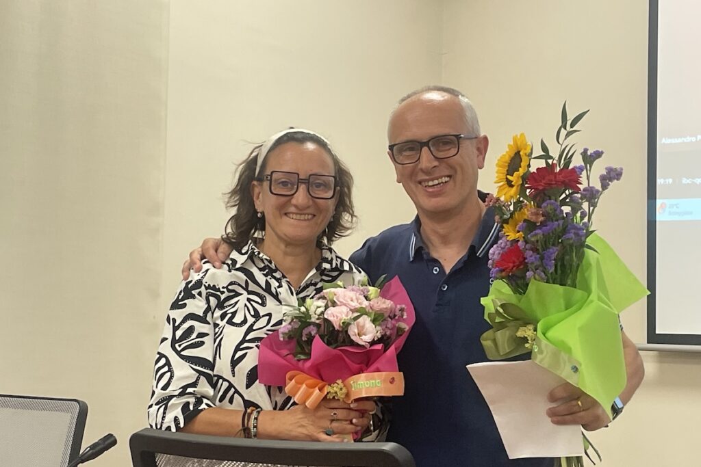 Il passaggio di consegne tra D'Agostino e Mauro Tamborin, neo segretario della Flc Cgil VdA
