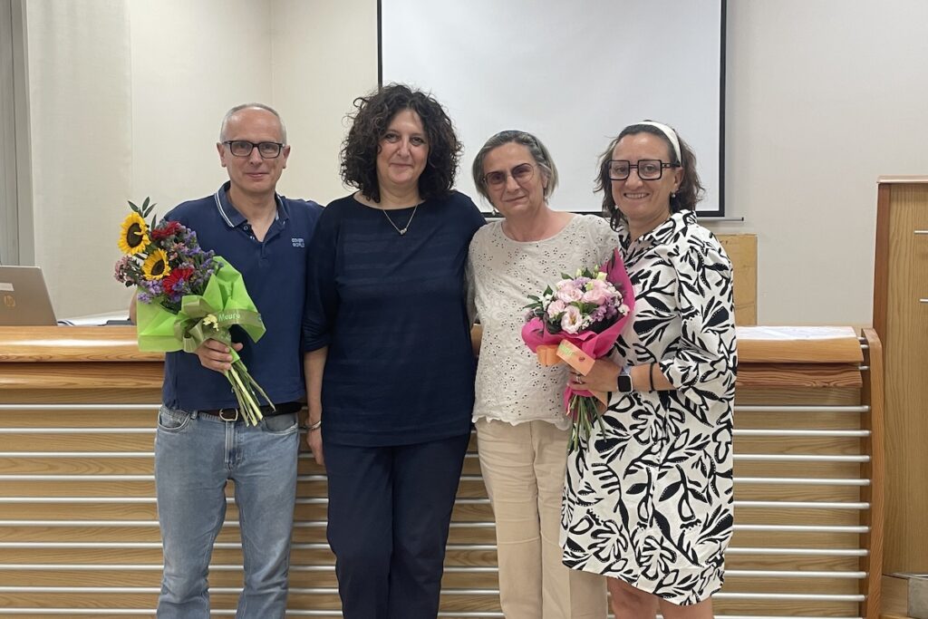 Il neo eletto segretario generale Flc Cgil VdA Mauro Tamborin, la segretaria generale nazionale Flc Cgil Gianna Fracassi, la segretaria generale Cgil VdA Vilma Gaillard e la segretaria generale uscente Flc Cgil VdA Simona D’Agostino