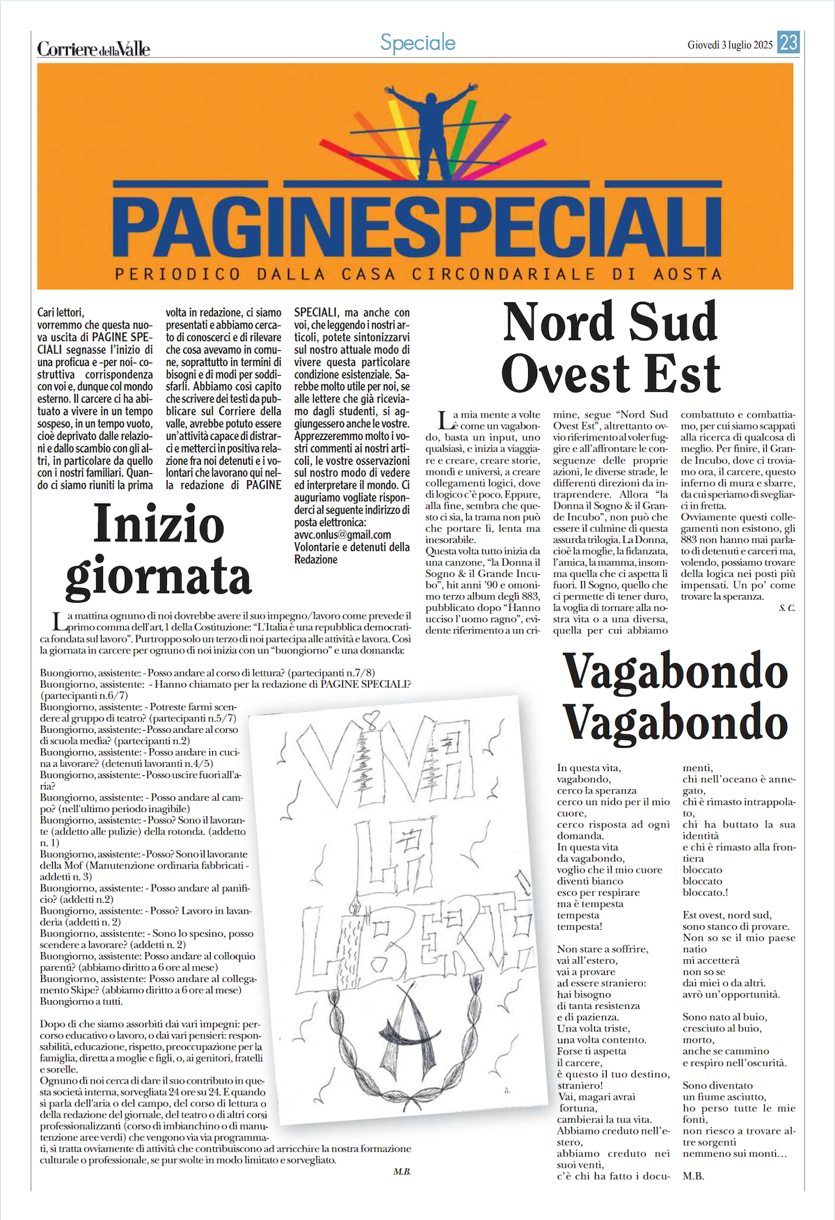 Pagine Speciali, l'inserto del Corriere della Valle d'Aosta che raccoglie gli scritti dei detenuti