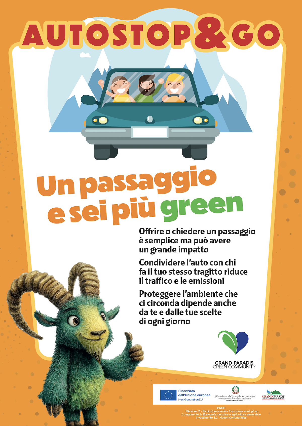 La grafica della campagna Autostop&Go dell'Unité Grand-Paradis