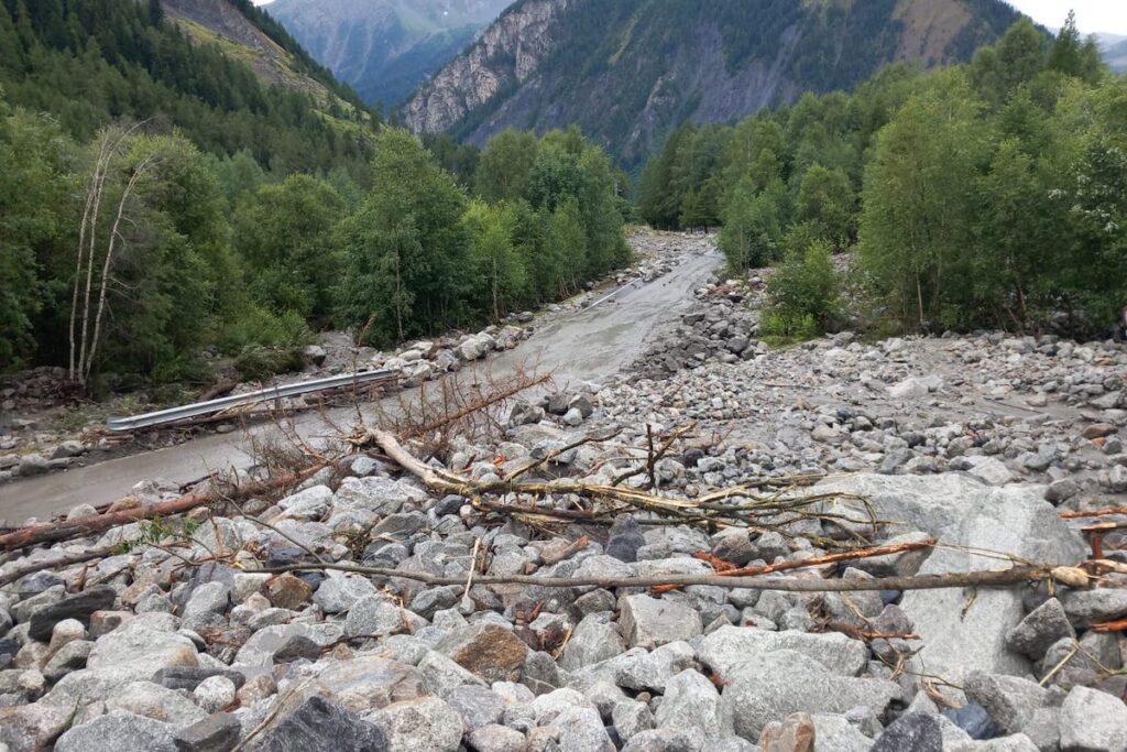La frana in Val Ferret, a Courmayeur