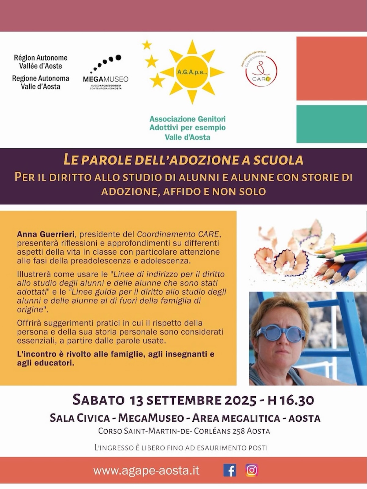 Locandina Le parole dell’adozione a scuola - Agape
